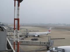 かすんでいて周りが見渡せない福岡空港