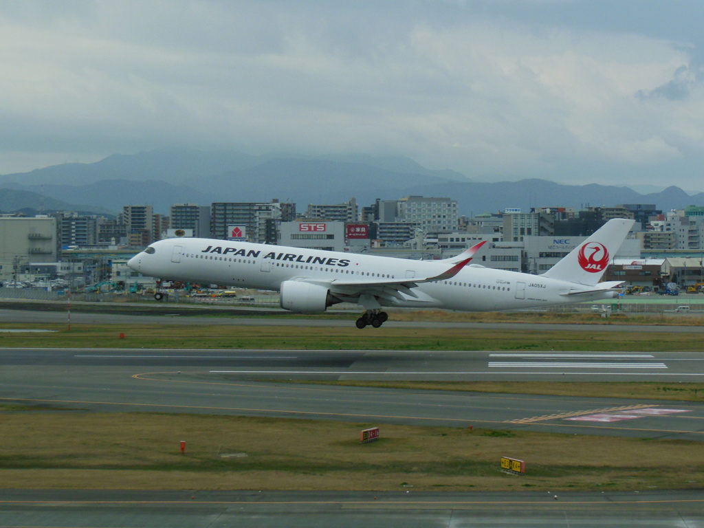 JAL A350 福岡空港へランディング　②