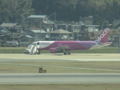 滑走路上でパンクしたPEACH　JA805P