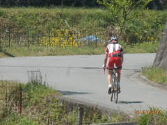 田舎をサイクリングする男性