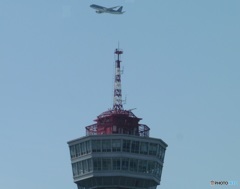 博多ポートタワーとスターフライヤー