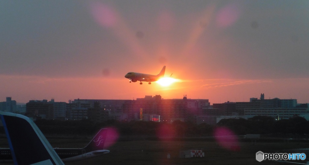 夕日とFDAの着陸