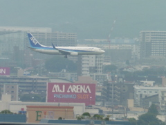 博多シティ屋上から見た着陸シーン