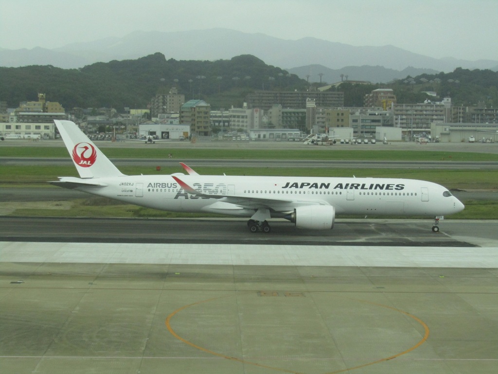 台風の影響で福岡空港で待機する機体　①