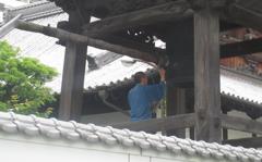 夕刻の鐘を鳴らす僧侶さん
