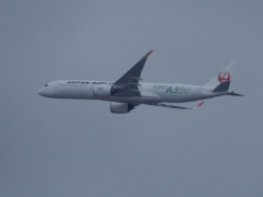 JAL  A350  JA03XJのランディング　博多シティ屋上より