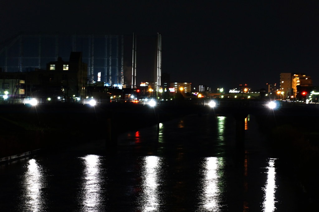 夜に映える遠くと近くの光