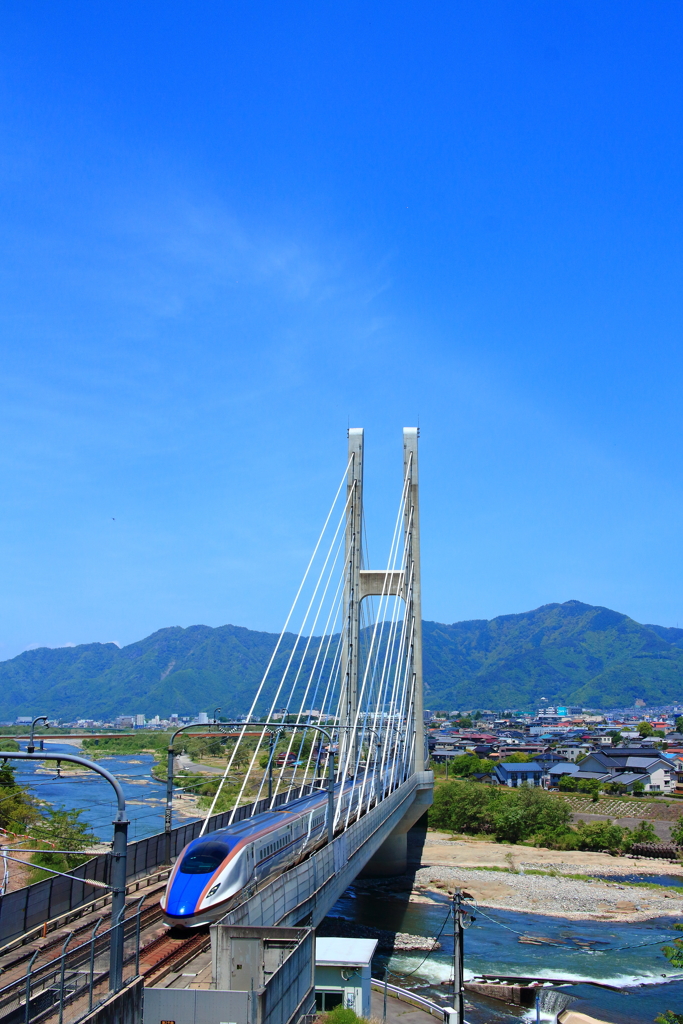 長野新幹線とハープ橋