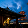 2020年お正月 浅草寺と隅田川の夕景、夜景。