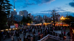 2020年お正月 浅草寺と隅田川の夕景、夜景。