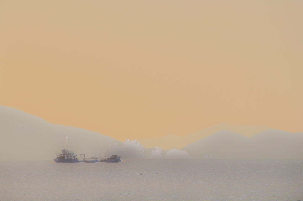 安芸灘夕景　浮世絵風