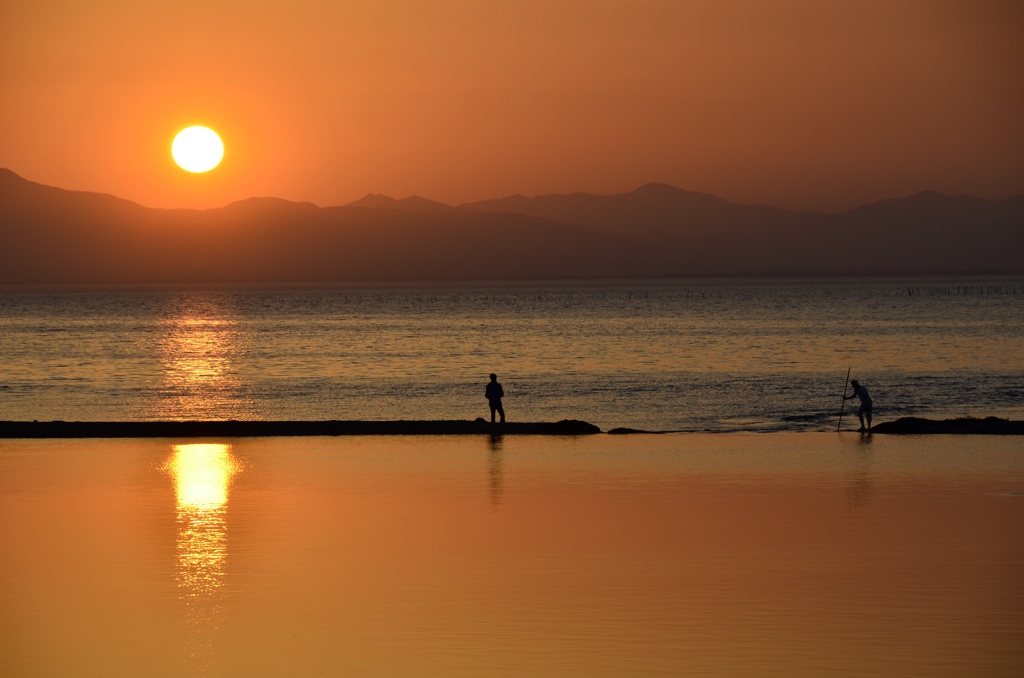 琵琶湖日没の風景