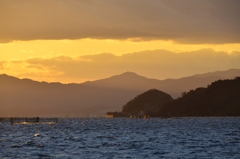 初冬の琵琶湖夕景