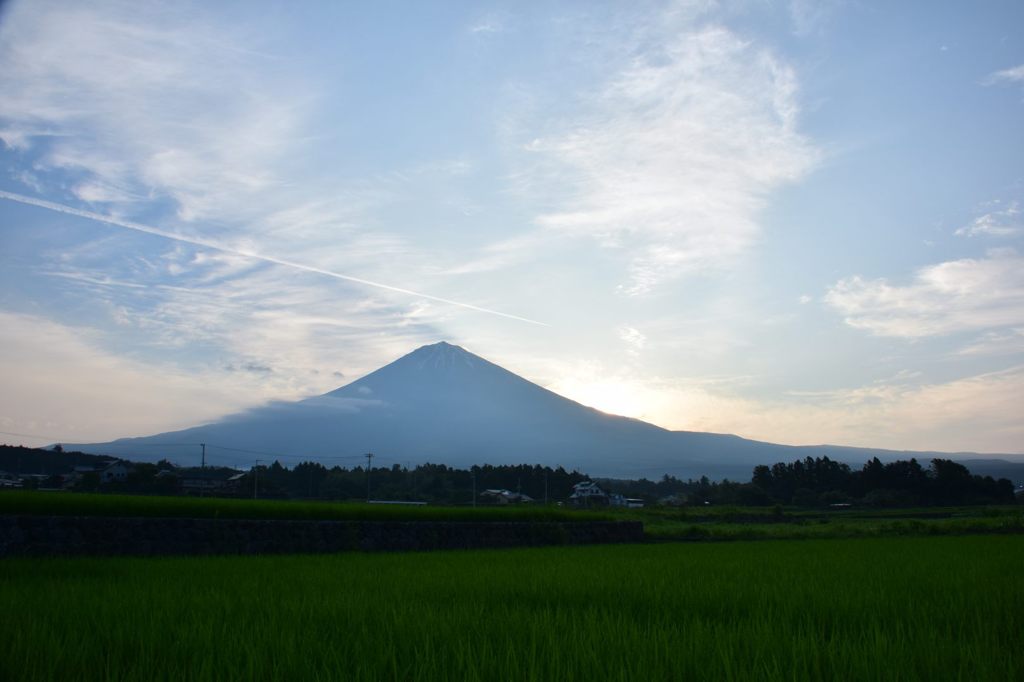 朝空と飛行機雲