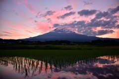 朝焼け空と富士山