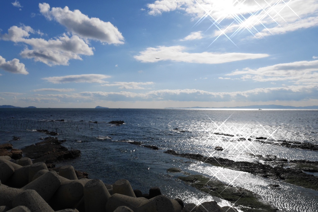 海と空に雲2