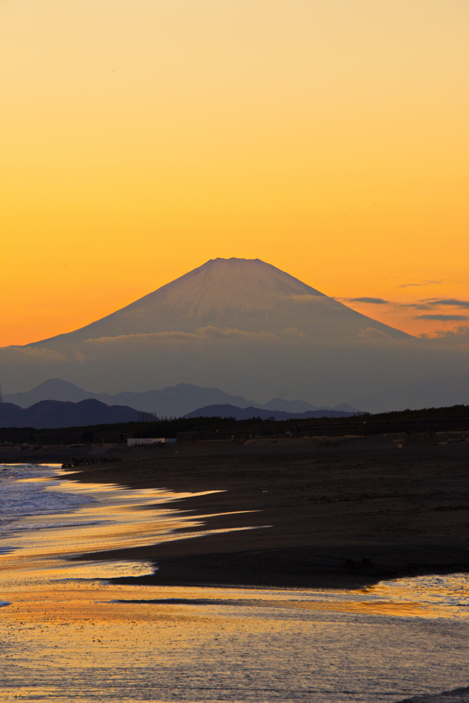 辻堂海岸と夕焼け富士-02
