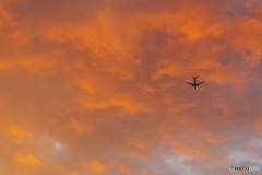 夕焼け雲の中へ