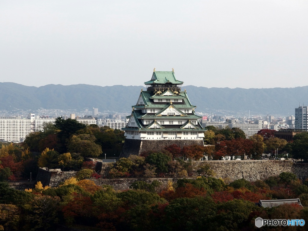 ☆ 紅葉に包まれる大阪城俯瞰 2017