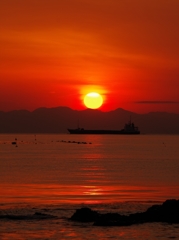 冬なのに穏やかな夕刻の海