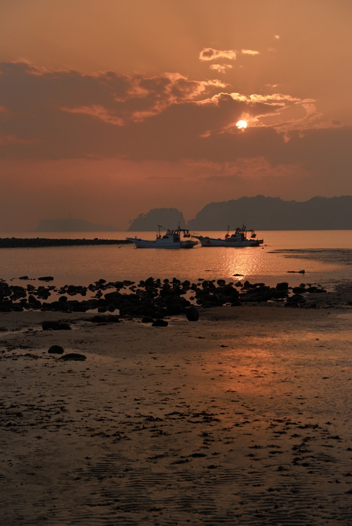 材木座海岸の夕日