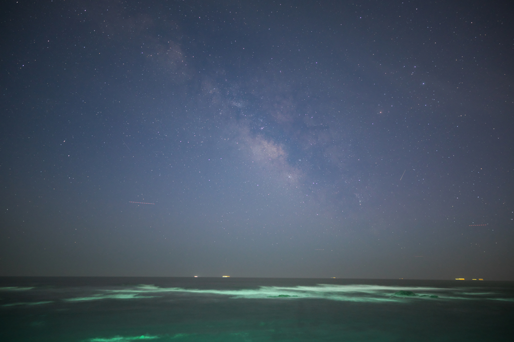 夜の海を臨む