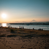 沈む行く太陽と浜辺