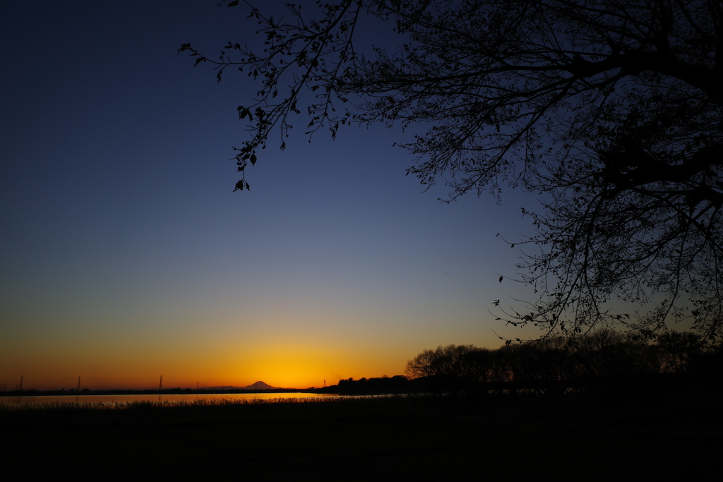 秋富士　夕陽