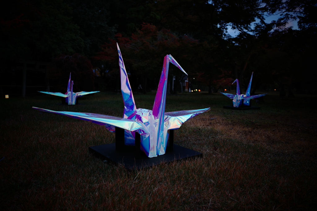 ライトアップ折り鶴