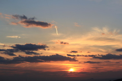 夕日＆飛行機雲