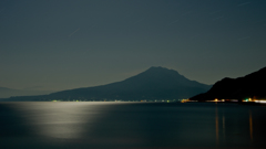 月夜に輝く鹿児島湾と桜島