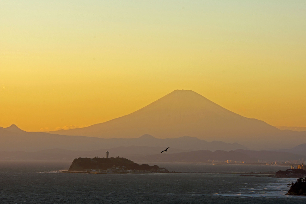 夕焼け　富士