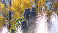 彫像と噴水と黄葉