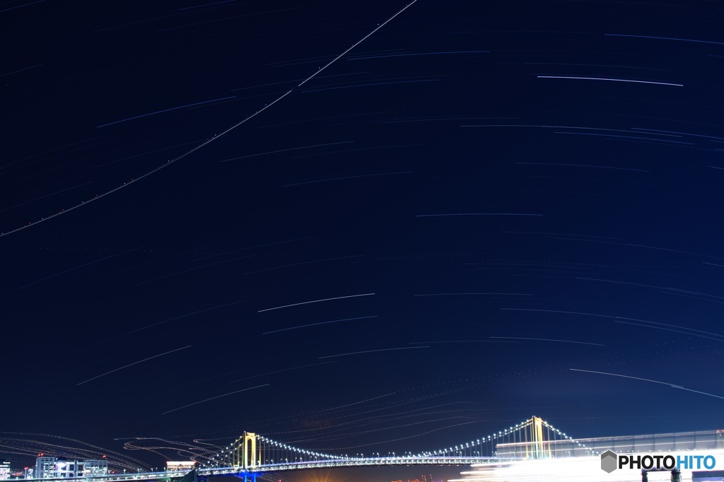 東京湾で星空をコンポジットしてみた