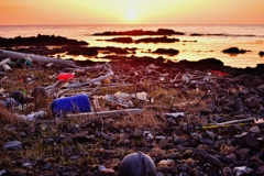 夕景　時化の後　　能登は百浦海岸