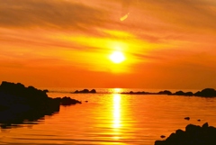 落陽　能登上野海岸