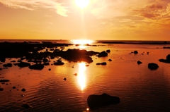 落陽　能登上野海岸