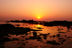 初夏の夕景　能登　赤住海岸