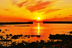 落陽　能登赤住海岸