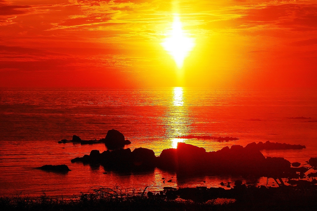 秋　能登の夕景