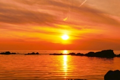 落陽 能登は上野海岸 落陽 能登は上野海岸