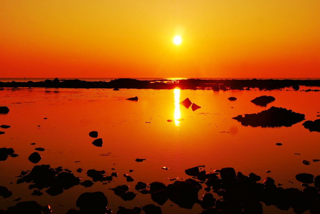 落陽　能登上野海岸