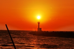 漁港の夕景