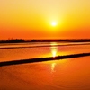 田んぼと海の夕景　能登