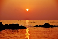 夕景　日本海は能登　小浦海岸