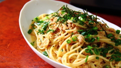 鶏そぼろと山芋のふわとろパスタ