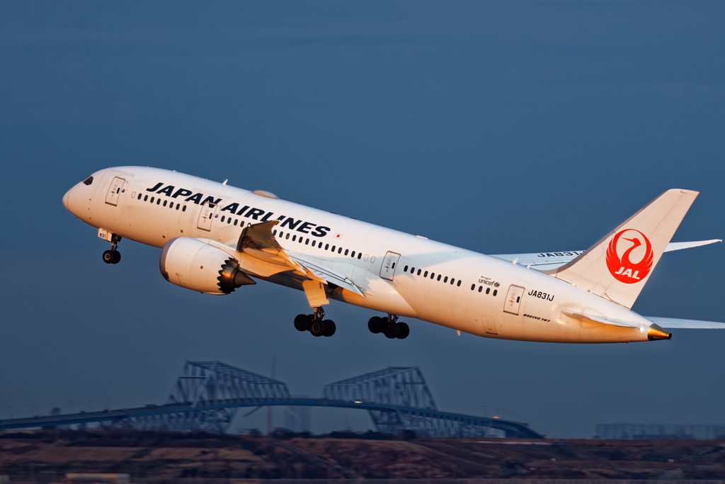 羽田夕景 JAL B787 