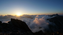 北穂高岳からの夕日と槍ヶ岳