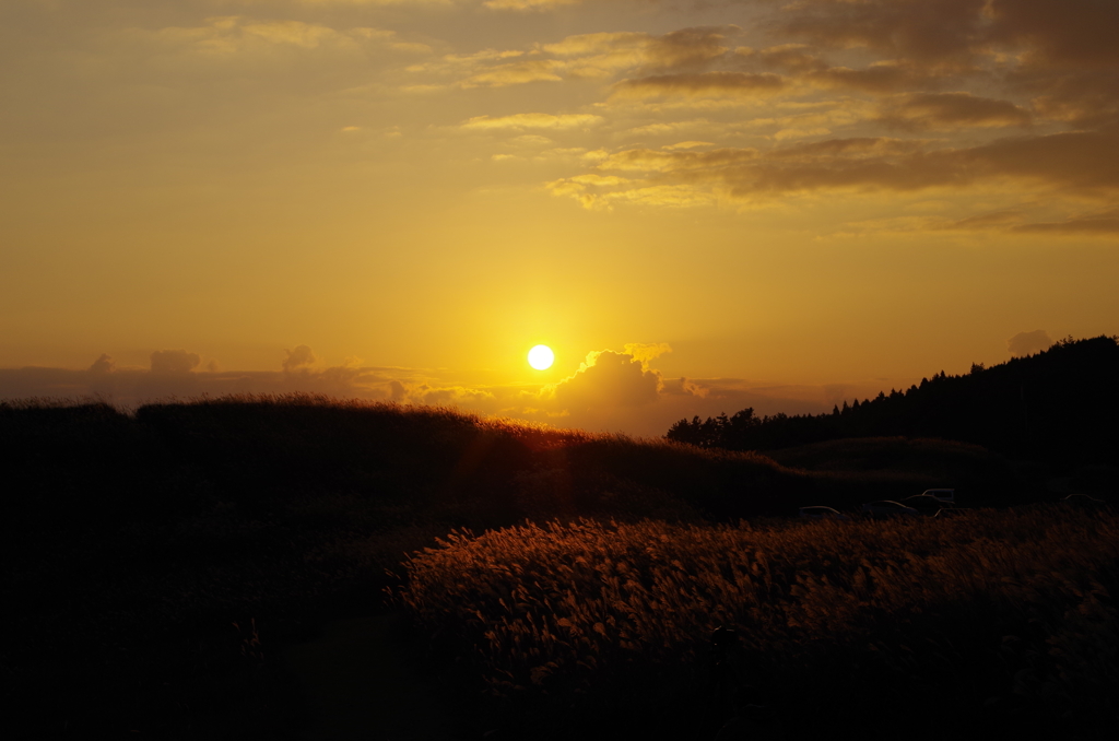 生石高原の夕陽