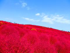 赤い丘と青空